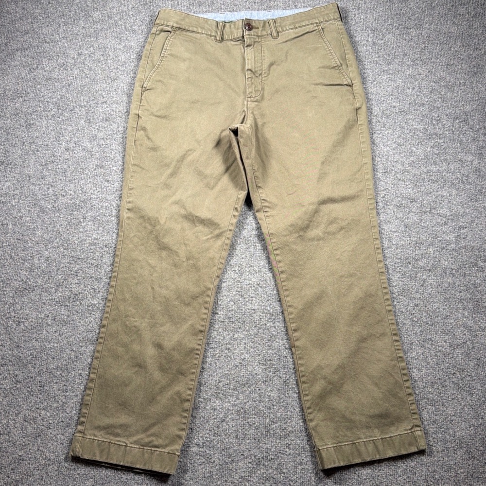 L.L. Bean Lakewashed Khaki Pants Men 32x28 Olive Green Standard Fit Cotton